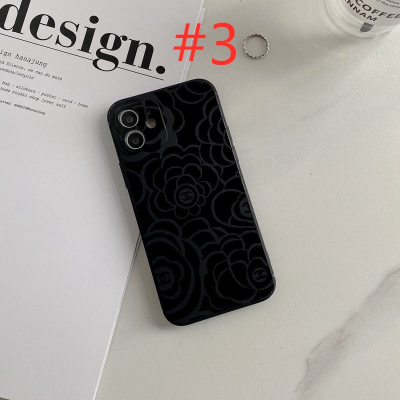 Fashion Chanel Camellia Flower Soft Case HP iP iPhone 11 12 Mini 13 Pro Max 7 8 + Plus SE 2020 X XR SE 2020 XS Max Black Frosted Casing Apple