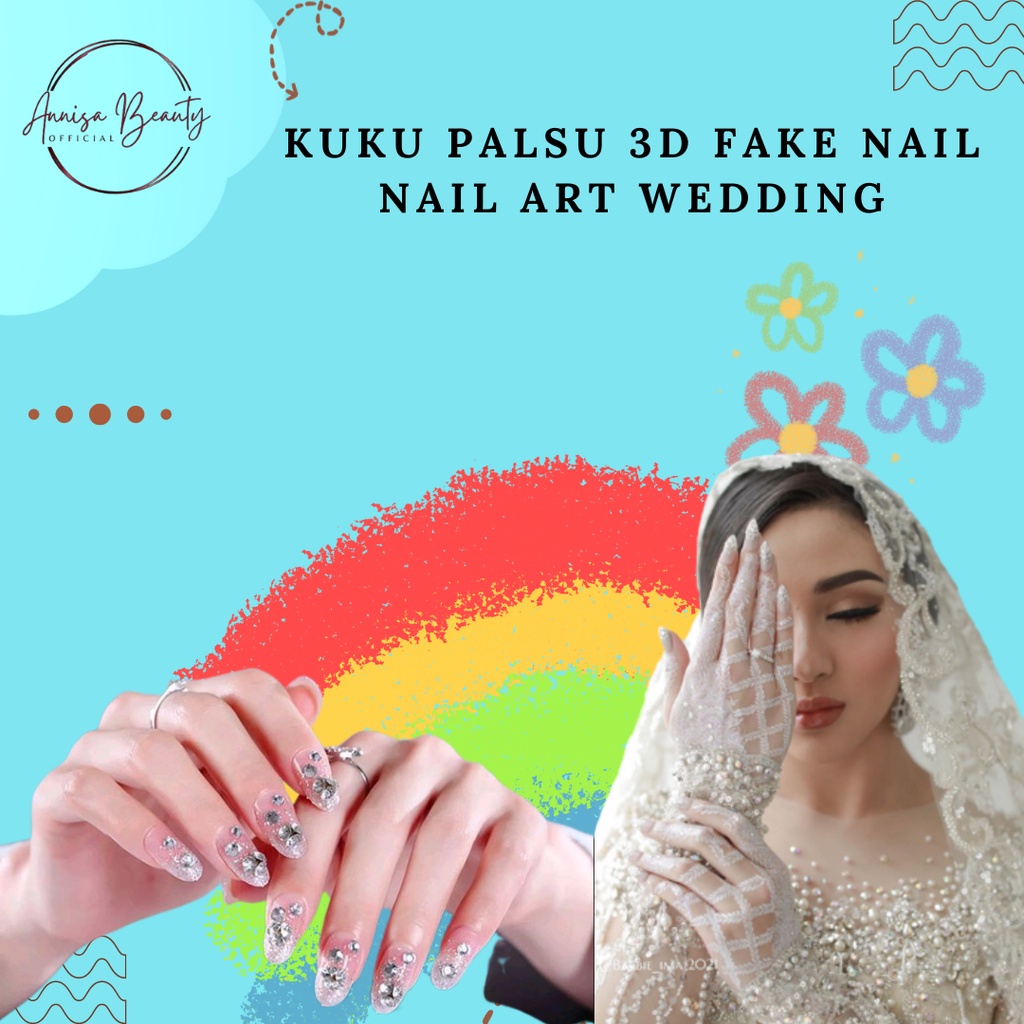 KUKU PALSU 3D FAKE NAIL NAILART WEDDING/wedding fake nails/kuku palsu pengatin/bride