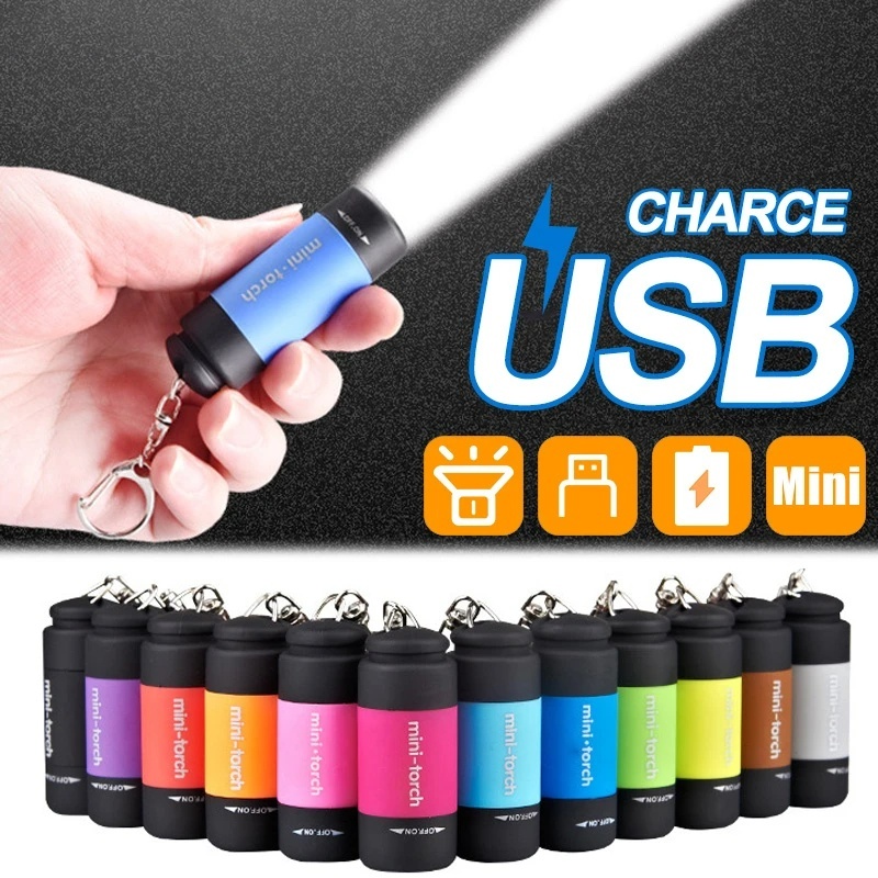 Senter Camping Hiking Mini-Torch 0.5W Gantungan Kunci Lampu Berkemah Ultra Terang Pearlescent USB Rechargeable Led Torch Night Led Senter Mini Tahan Air