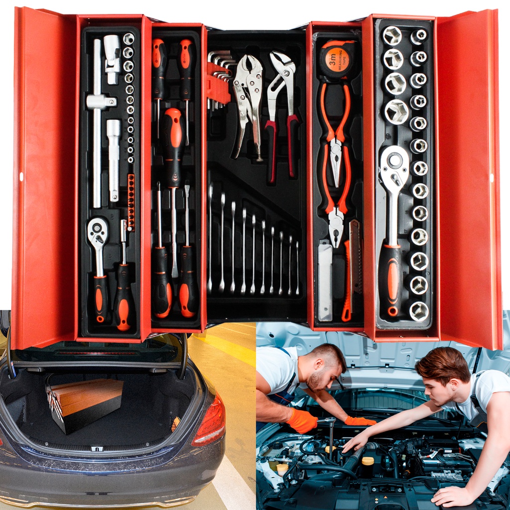 Tool Kit 85 Pcs Tool Box Perkakas Kunci Sok Set Pekerjaan Mobil Tool Box Set Alat Bengkel Tool Kit Pekerjaan Otomotif Tool Set