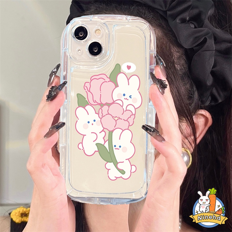 IPHONE Casing Kompatibel Untuk Iphone14 13 12 11 Pro Max X Xr Xs Max SE 8 7 6 6s Plus Kartun Kelinci Transparan Kristal Silicone Airbag Shockproof Phone Case Penebalan Cover Pelindung