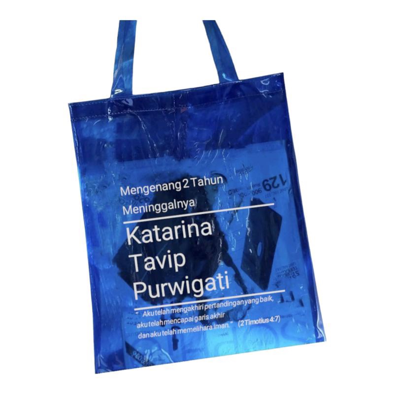 souvenir totebag pvc mika warna custom sablon sesuai permintaan