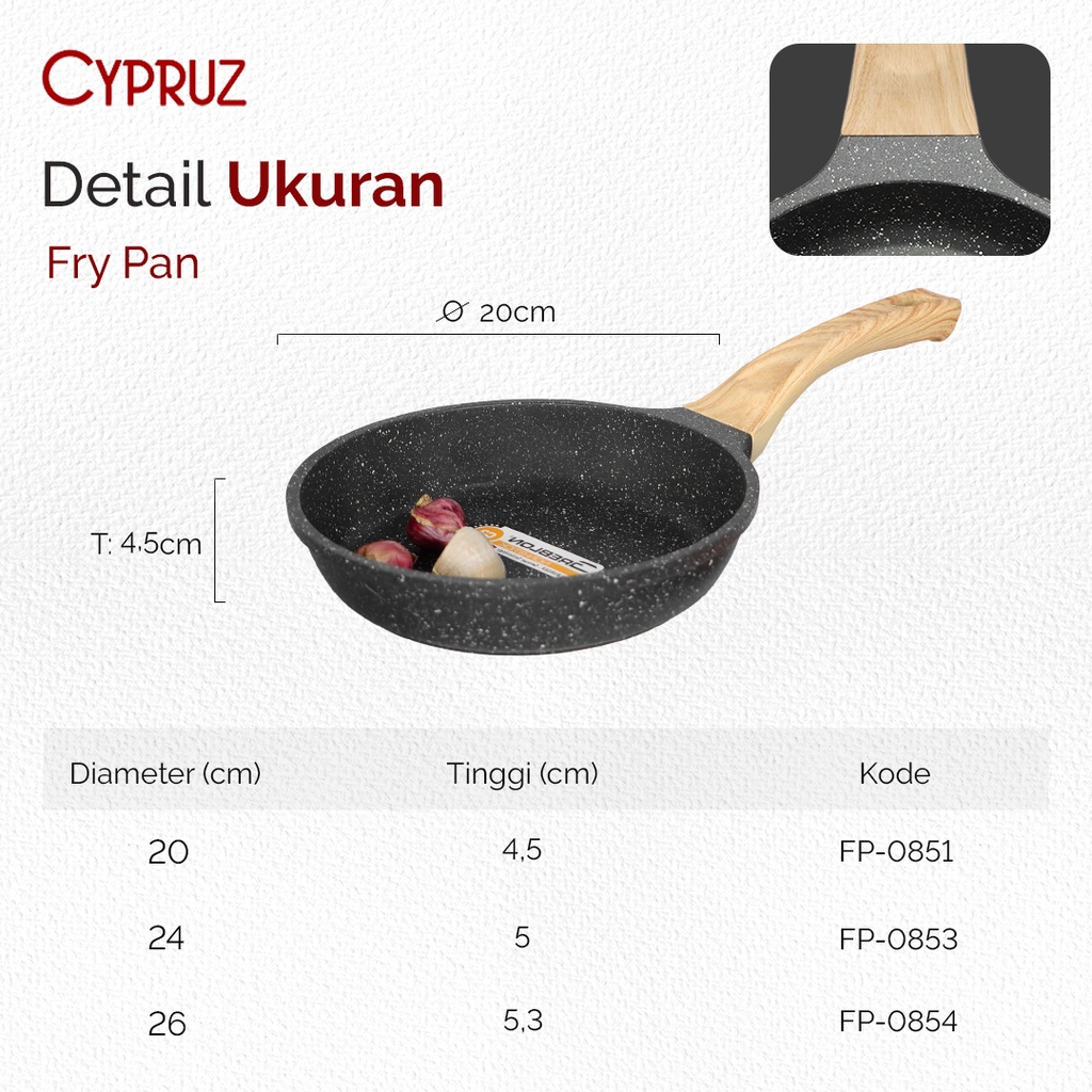 Cypruz Wajan Anti Lengket Fry Pan Premium Grey Granite Diecast  Series