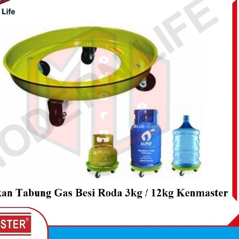 ♣ KENMASTER Tatakan Galon Tabung Gas 3 12 Kg Bahan Besi Kaki Roda ❉