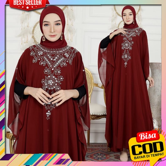 Riyana Kaftan/Kaftan Pesta/Kaftan Jaguar/Kaftan Brokat Hopylovy Kaftan Wanita Payet Bahan Ceruty Bab