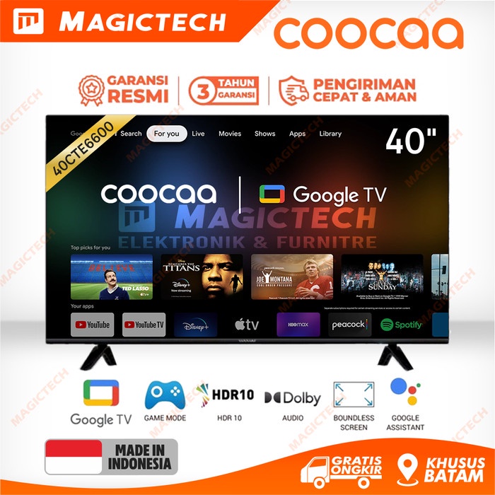 TV LED COOCAA 40 INCH / 40" 40CTE6600 SMART GOOGLE TV DVB-T2 FHD