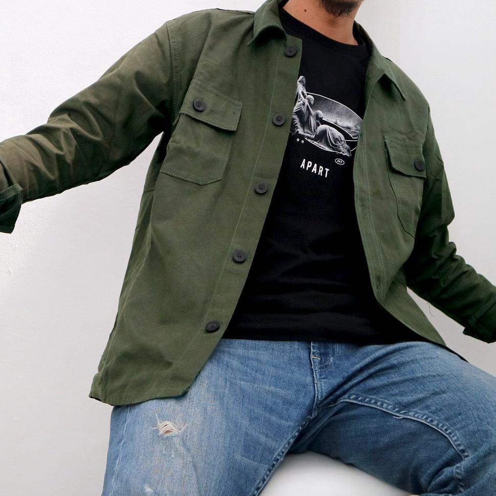 Termurah "ARTHUR" JAKET KANVAS / SEMI PARKA / JAKET TRUCKER KANVAS - 2 POCKET  - GREEN ARMY