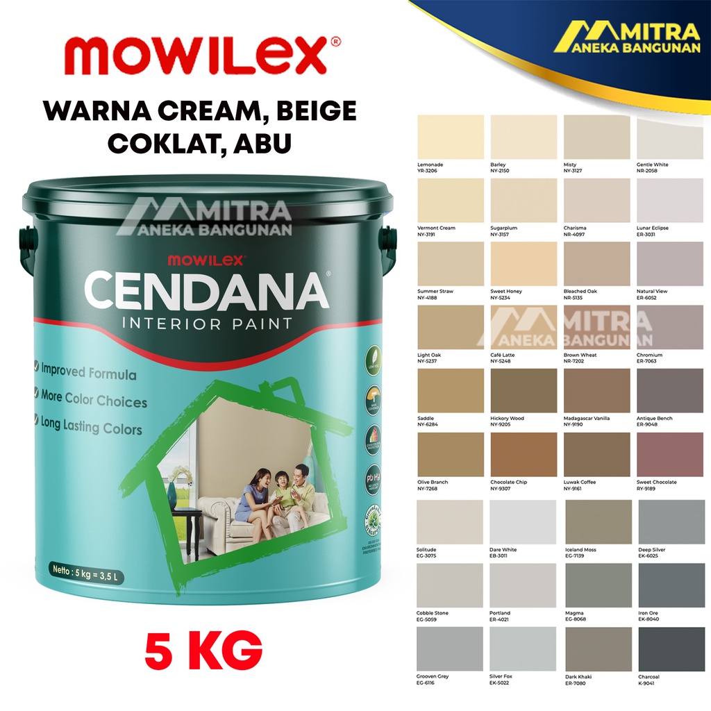 CAT TEMBOK MOWILEX CENDANA INTERIOR 5 KG / BEIGE COKLAT