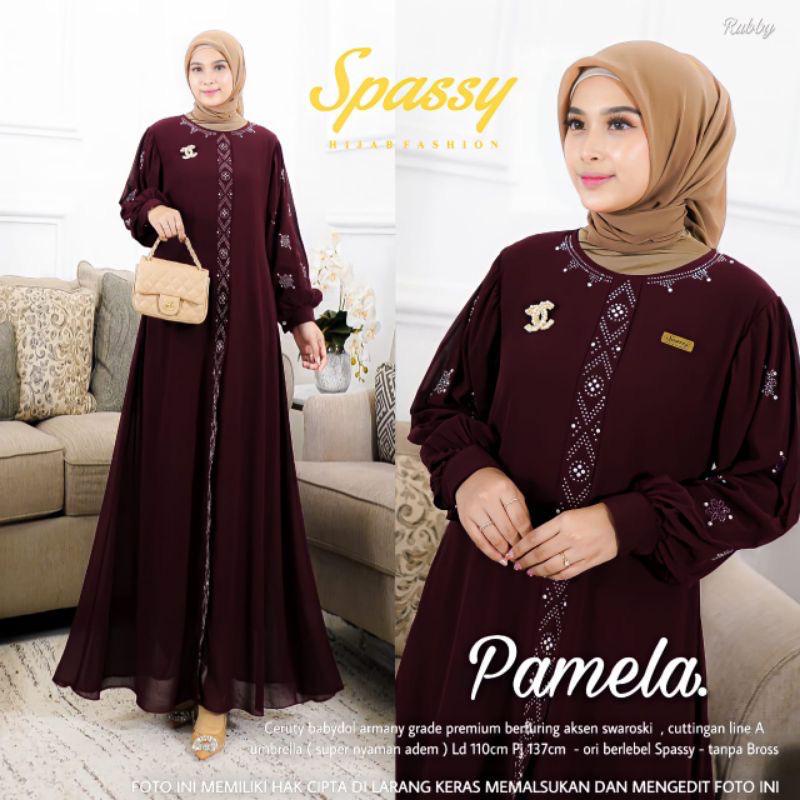 Gamis Kekinian 2023 Pamela Dress Ceruty Babydoll Full Furing Aksen Swaroski Baju Kondangan Wanita Gamis Pesta Mewah Elegan