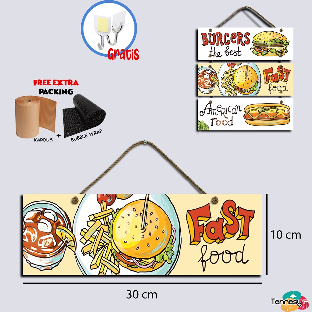 TENNESY Hiasan Dinding Dapur Burger Food 3 Susun Dekorasi Dinding Dapur Kitchen Pajangan Kayu Poster Dekorasi Rumah