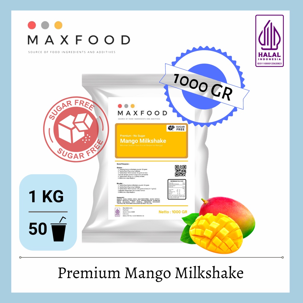 

MAXFOOD - No Sugar Mango Milkshake / Bubuk Minuman Milkshake Rasa Mangga 1 Kg