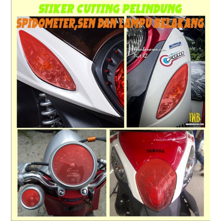 stiker variasi pelindung mika spidometer,sen dan lampu belakang motor fino