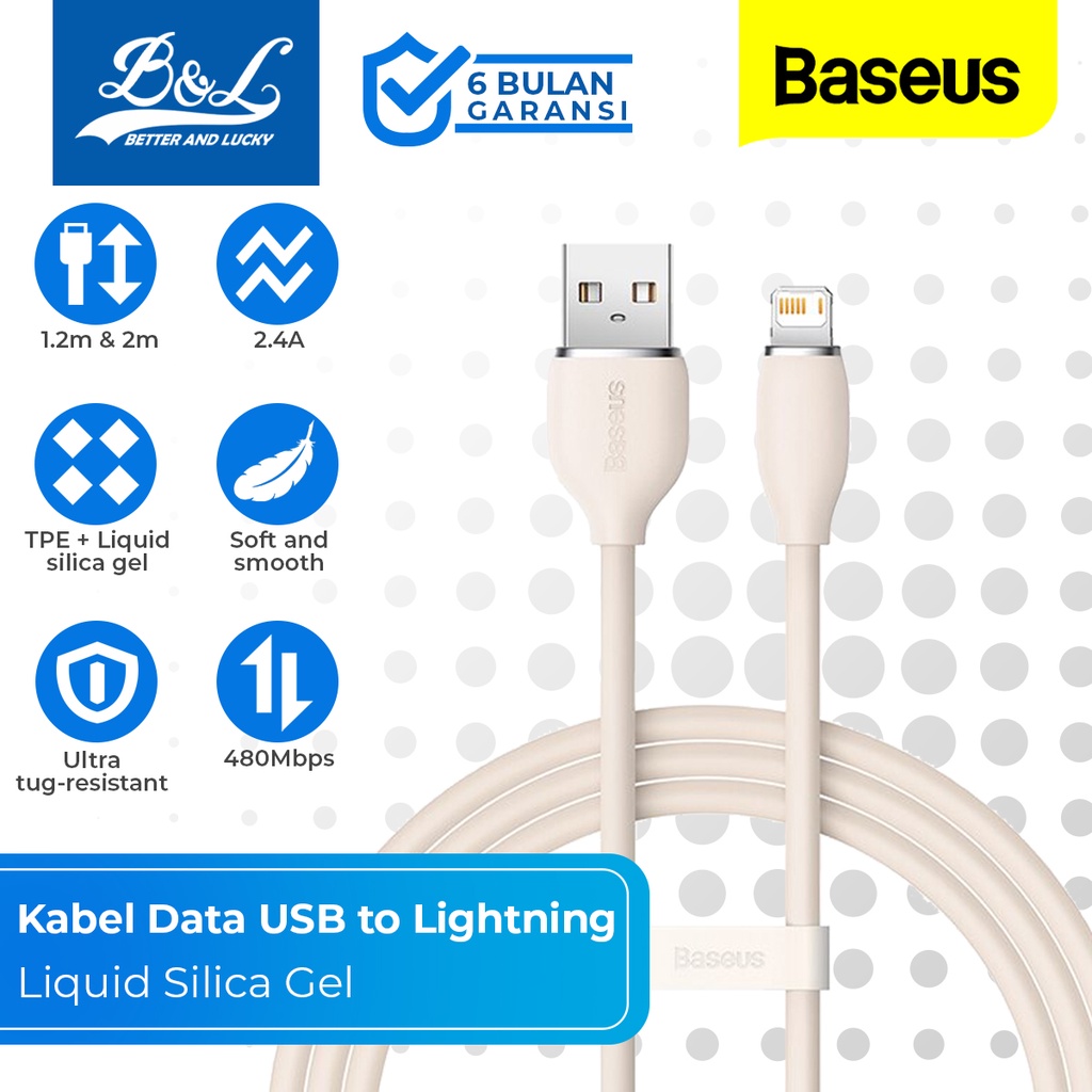 BASEUS Jelly Liquid Silica Gel Kabel Data iPhone USB to Lightning 2.4A 1.2m 2m
