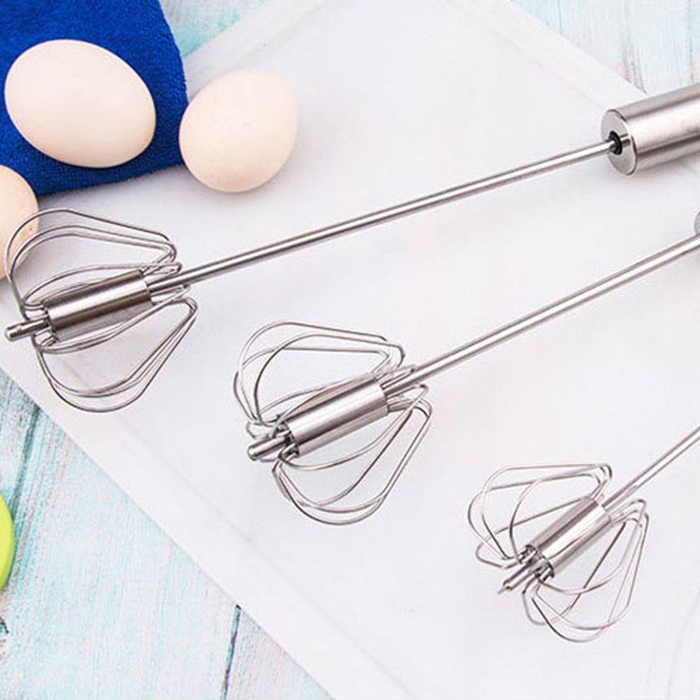 Solighter Kocokan Telur Stainless Steel Semi Otomatis Self Turning Egg Stirrer Stainless Steel Manual Hand Mixer Pengocok Telur Semi Otomatis