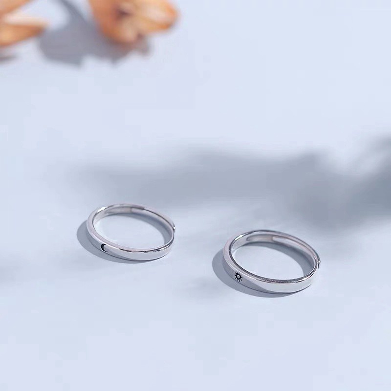 Cincin Adjustable Desain Matahari Bulan Untuk Pasangan | Cincin Desain Matahari Bulan Untuk Pria Dan Wanita | Perhiasan Gaya Korea Untuk Hadiah