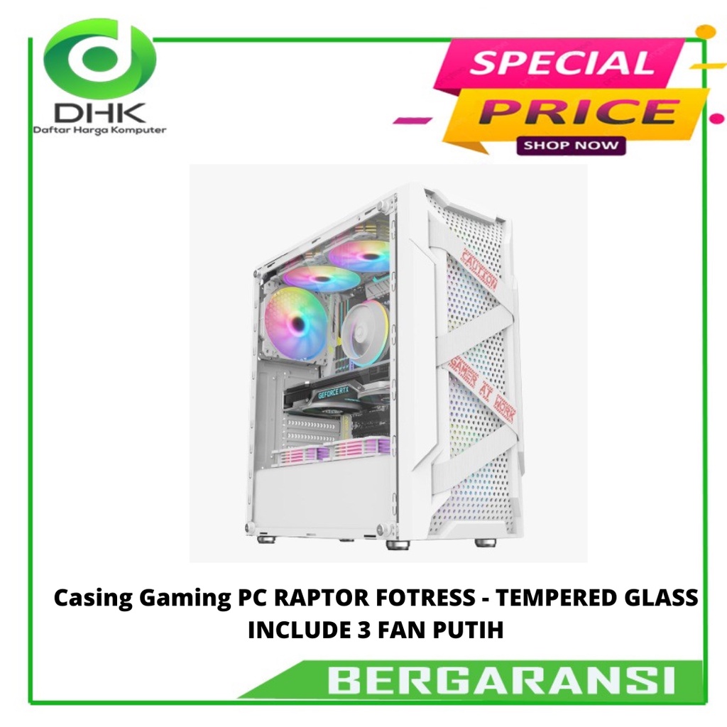 Casing Gaming PC RAPTOR FOTRESS - TEMPERED GLASS INCLUDE 3 FAN