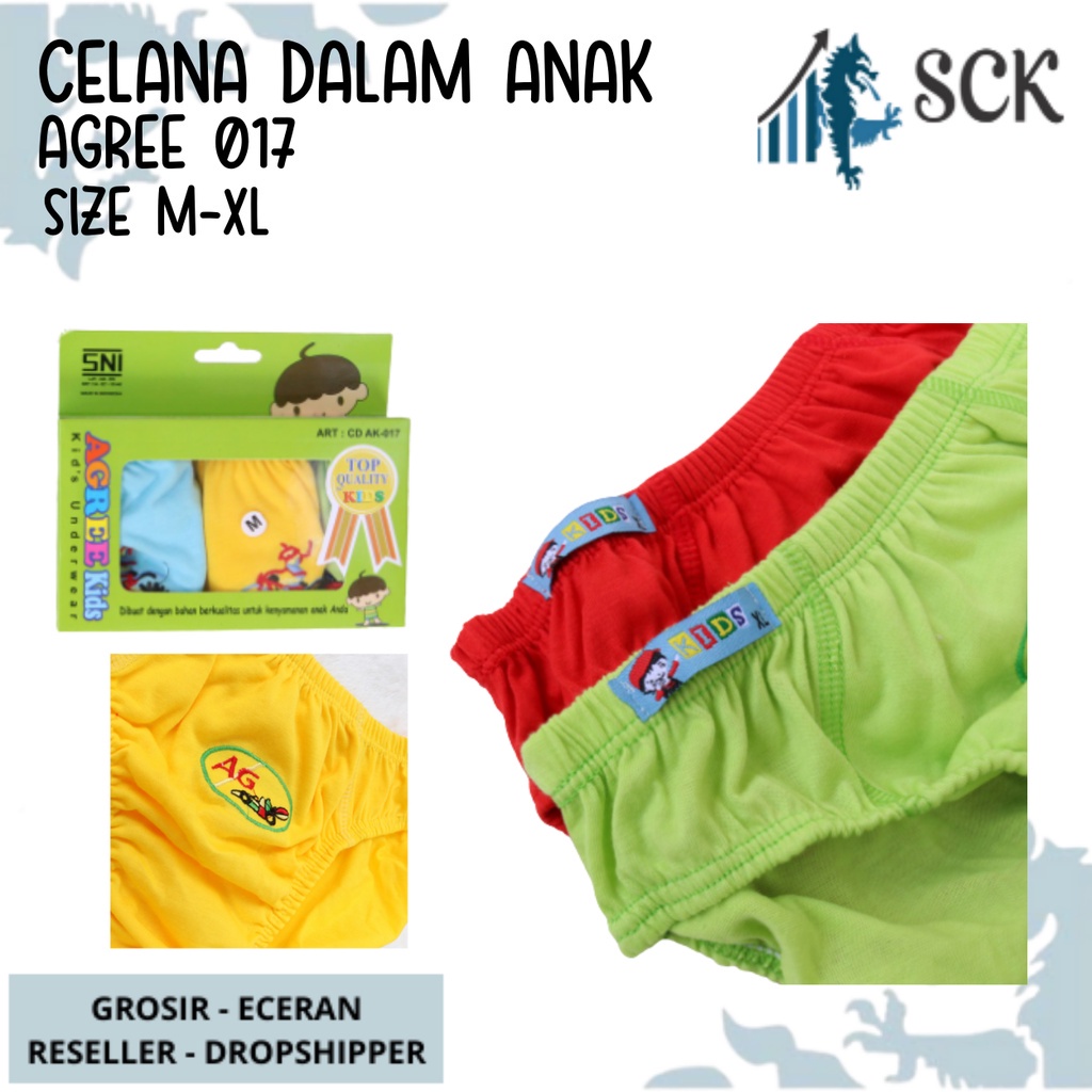 [ISI 3] CD Anak AGREE 017 Polos Aneka Warna / Pakaian Dalam Anak AGREE Kids - sckmenwear GROSIR