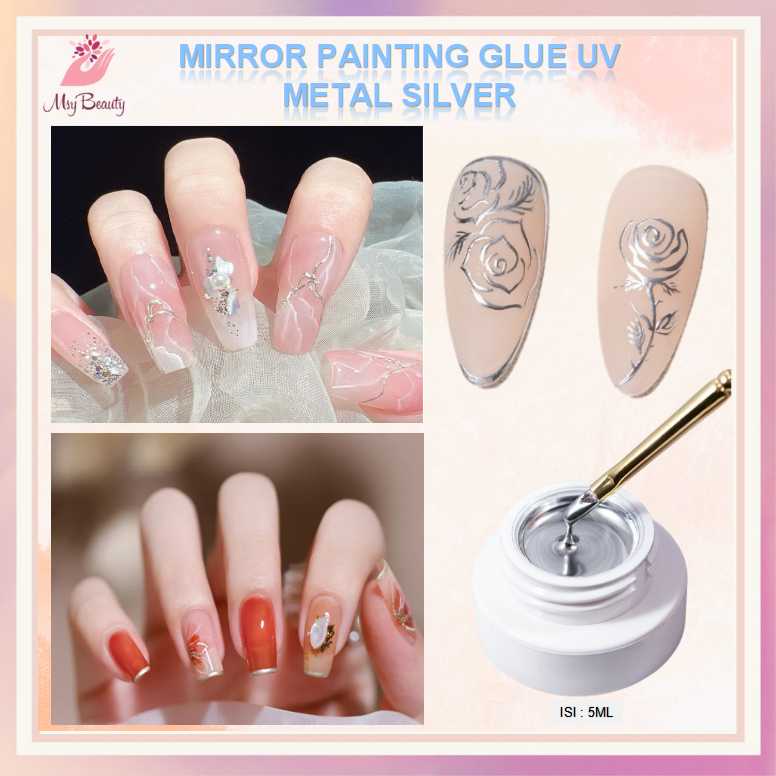 MSY MIRROR PAINTING GLUE METAL SILVER 5ML/PAINTING GEL POLISH NAIL ART KUTEK GEL UV LED