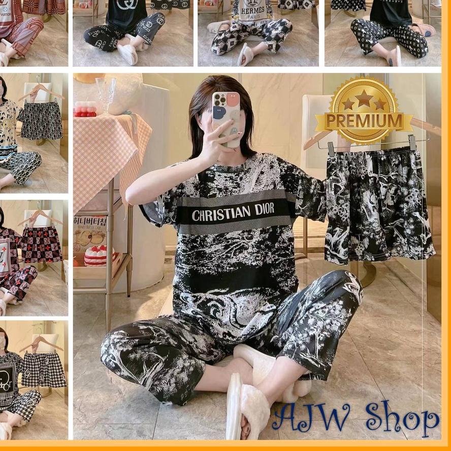 ✦ AJW Shop Piyama 3 in 1 | Piyama Lengan Pendek | Baju Tidur Impor | Baju Tidur 3in1 ➷