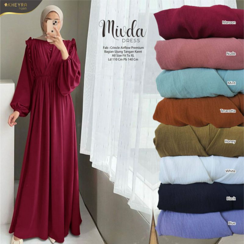 [COD] Mivda dress crinkle airflow lengan semi balon
