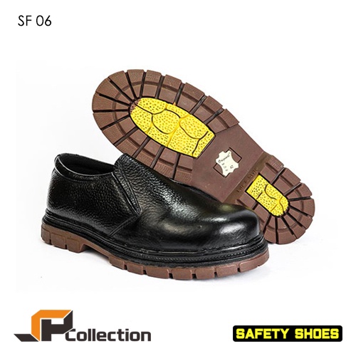 SPC Sepatu Safety Elastis SF 06 Kulit Sapi Asli Ada Besi Pengaman Sol Sudah Dijahit Memutar