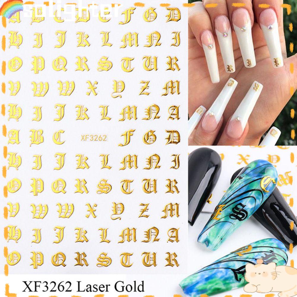 Solighter Nail Stiker Baru Hitam Laser Perak Perekat Decals