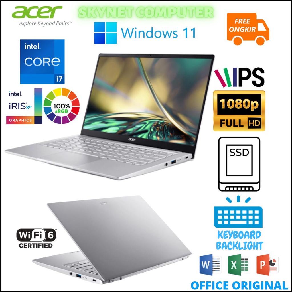 ACER SWIFT 3 NOW SF314 INTEL EVO CORE i7 1260P RAM16GB SSD512GB 14QHD IPS WINDOWS 11 DAN OHS 2021 ORIGINAL