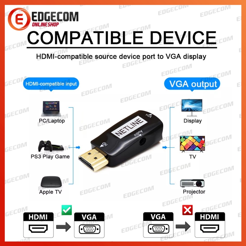 Konverter HDMI Male to VGA Female with Audio Dongle NETLINE