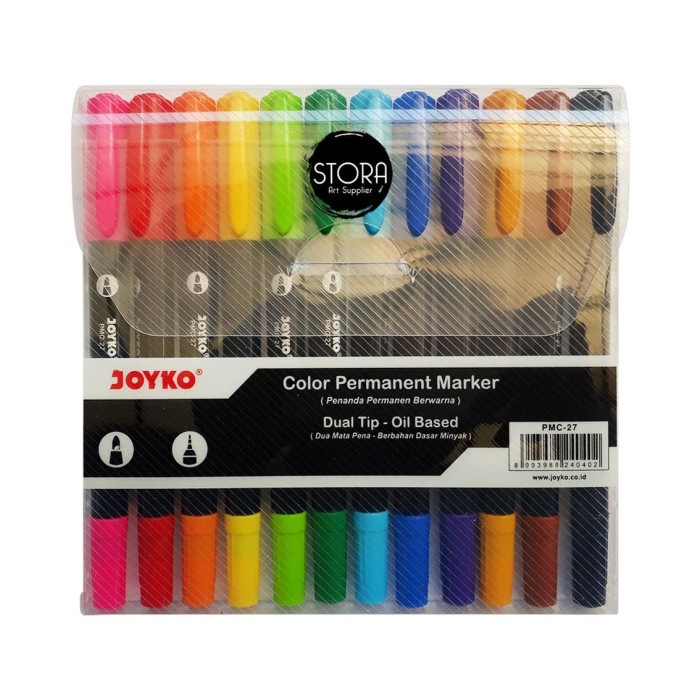 

BISA COD Joyko SPIDOL Dual Tip Oil Based Color Permanent Marker Set 12 Warna