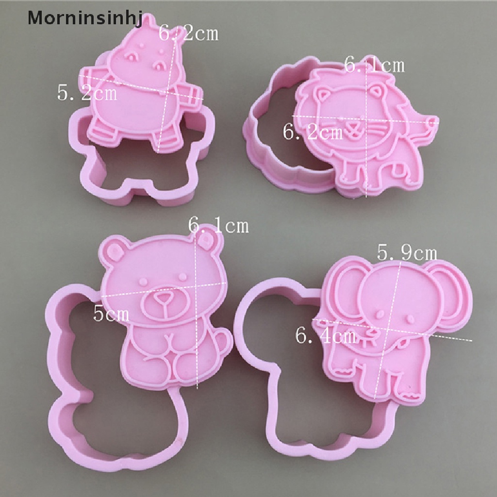 Mornin 4Pcs/set Kartun Gajah Singa Hippo Bear Hewan Cookie Cutter Biskuit Baking Buah Dapur Kue Cetakan Alat Embos Pring Fondant Kue Pastry Mold id