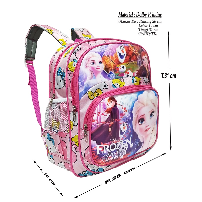 TAS SEKOLAH ANAK PEREMPUAN TK / PAUD KARAKTER FROZEN RANSEL MINI / TAS NGAJI ANAK CEWEK FREE BANDO LED DAN PENSIL