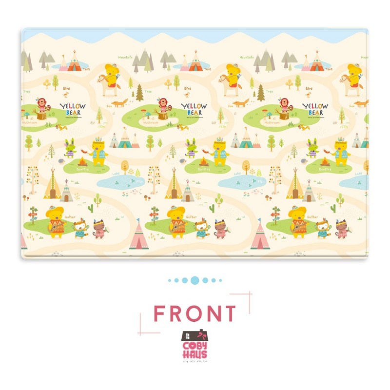 CobyHaus Playmat PVC Size XL (235 x 140 x 1.6 cm) - Yellow Bear Indian Village Grey
