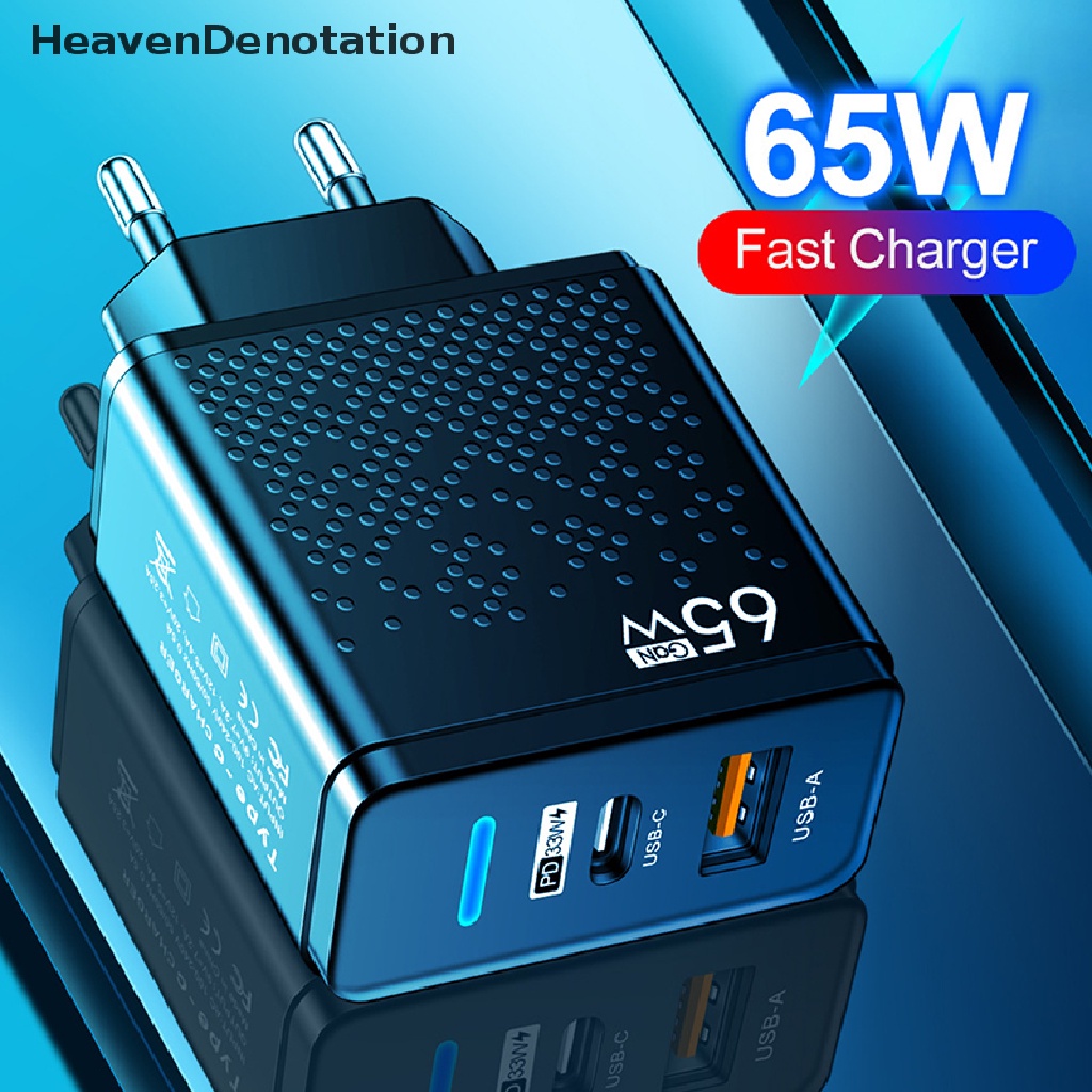 XIAOMI SAMSUNG [HeavenDenotation] Fast Charge Charger 65W USB C Charger Untuk iPhone Xiaomi12Samsung Huawei USB Charger Ponsel QC 3.0 Adaptor Ponsel HDV