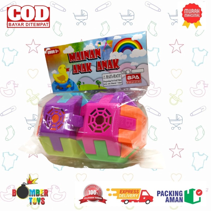 MAINAN ANAK KERINCINGAN 2 BOLA PUZZLE BUNYI LUCU UNTUK BAYI BELL PAZEL