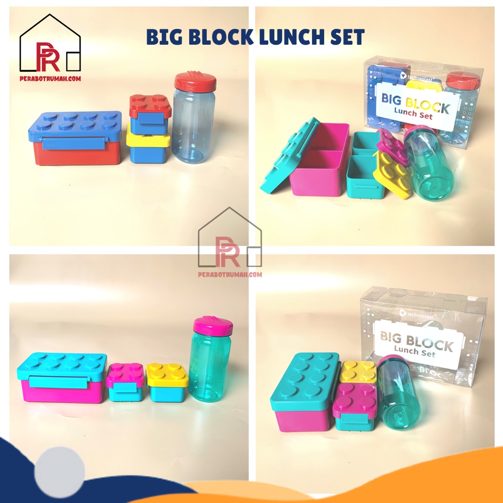 Set Tempat Makan + Botol Big Block / Lunch Box Design Unik Mainan Lego Anak Sekolah