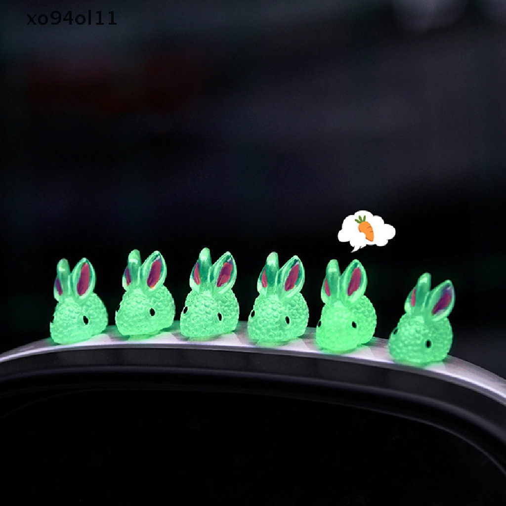 Xo 10 Pcs Lucu Mini Luminous Resin Bunnies Ornamen Glow In The Dark Miniatur Angka Kelinci Mikro Lanskap Dekorasi Rumah Boneka OL