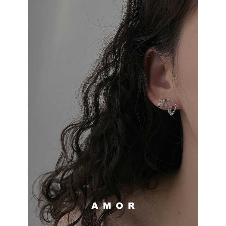 Anting Mutiara Kupu-Kupu Gaya Perancis Desain Ceruk Gadis Lembut Perempuan ins Asimetri
