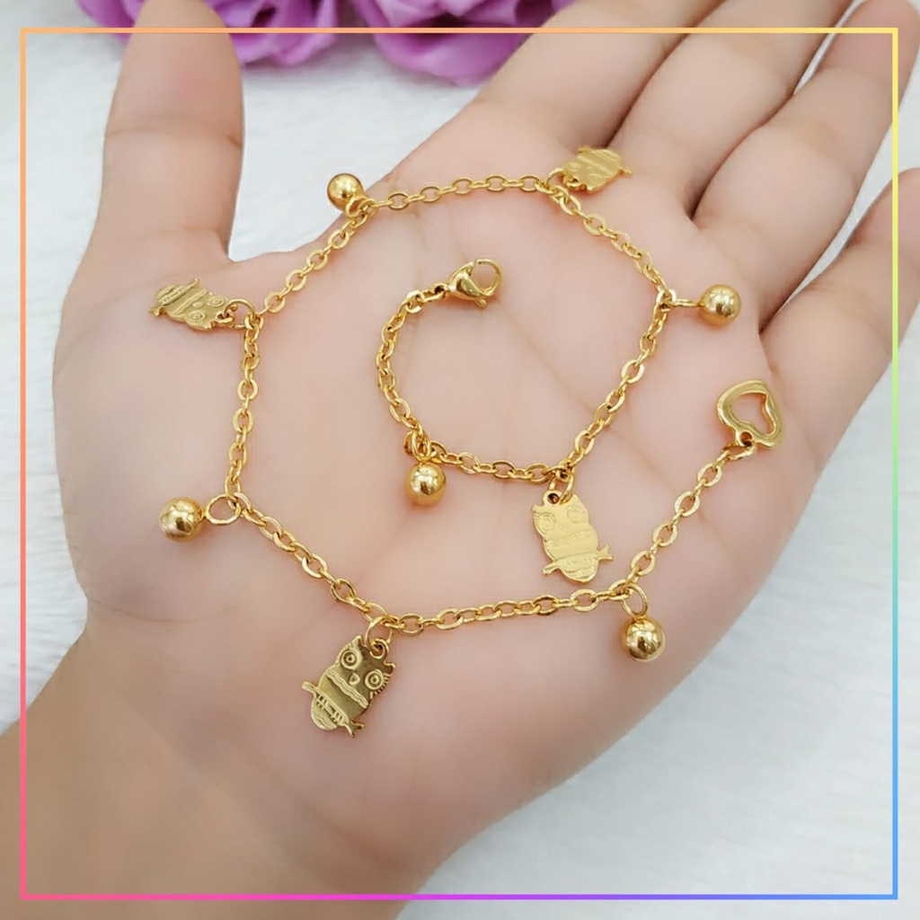 Gelang kaki titanium anti karat gelang kaki dewasa owl lapis emas gold  GK 044