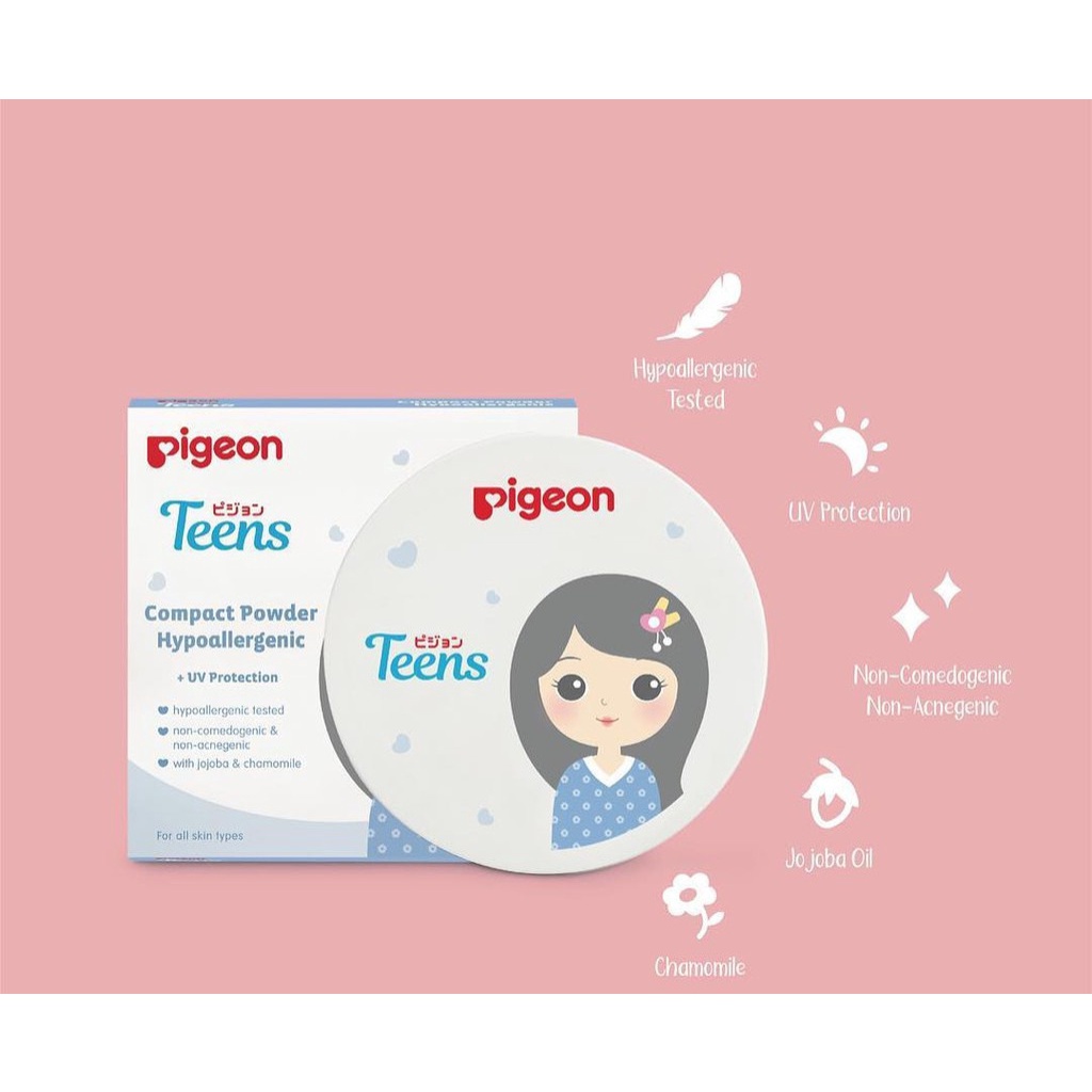 Pigeon Teens Teen Compact Powder UV Protection Two Way Cake Hypo Squalane - Bedak Wajah Make Up Remaja