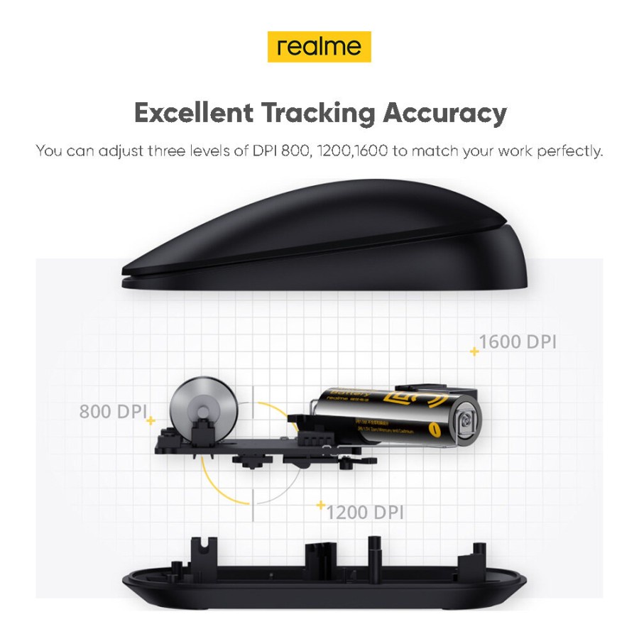 MOUSE WIRELESS REALME - SILENT (BLACK) ORI