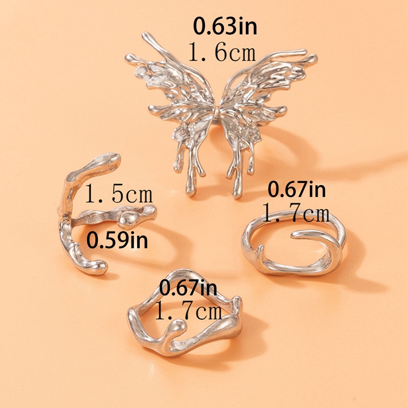 Punk Set Cincin Kupu-Kupu Cair Warna Perak Untuk Wanita Fashion Gelombang Tidak Teratur Metal Knuckle Rings Aesthetic Egirl Gothic Jewelry