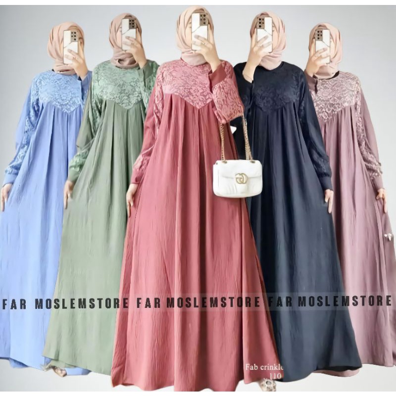 DRESS CRINKLE AIRFLOW MIX BRUKAT PREMIUM/MISEL MAXY DRESS CRINKLE KEKINIAN/GAMIS LEBARAN TERBARU/FAR MOSLEMSTORE