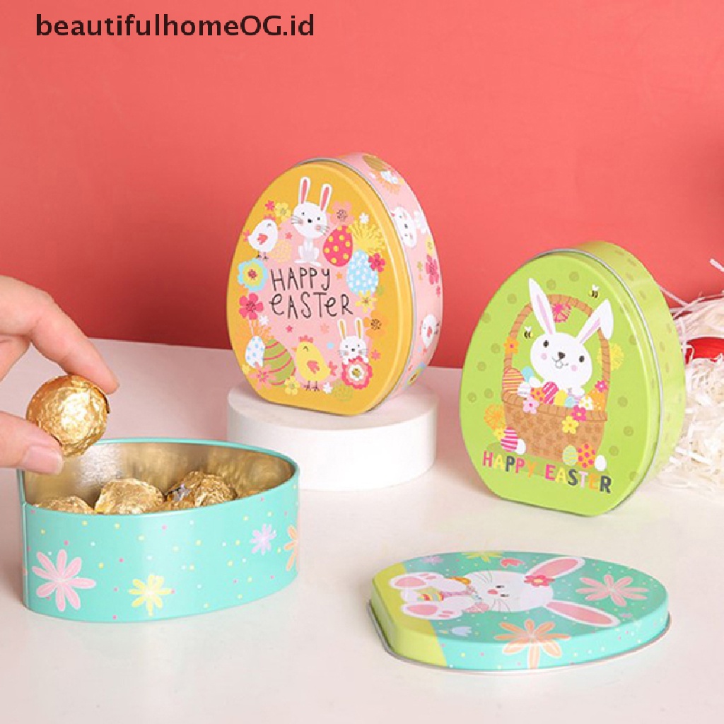 // Beautifulhomeog.id// Easter Box Candy Tin Kaleng Kotak Hadiah Cookie Storage Tinplatelids Telur Bunny Jar **