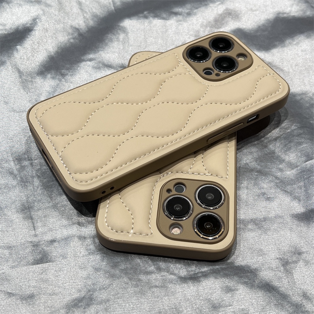 Khaki Down Jacket Pelindung Kamera Casing iPhone 14 Pro MAX 11 12 13 Pro MAX The Puffer Case Untuk iPhone XS MAX XR Lembut Shockproof Cover