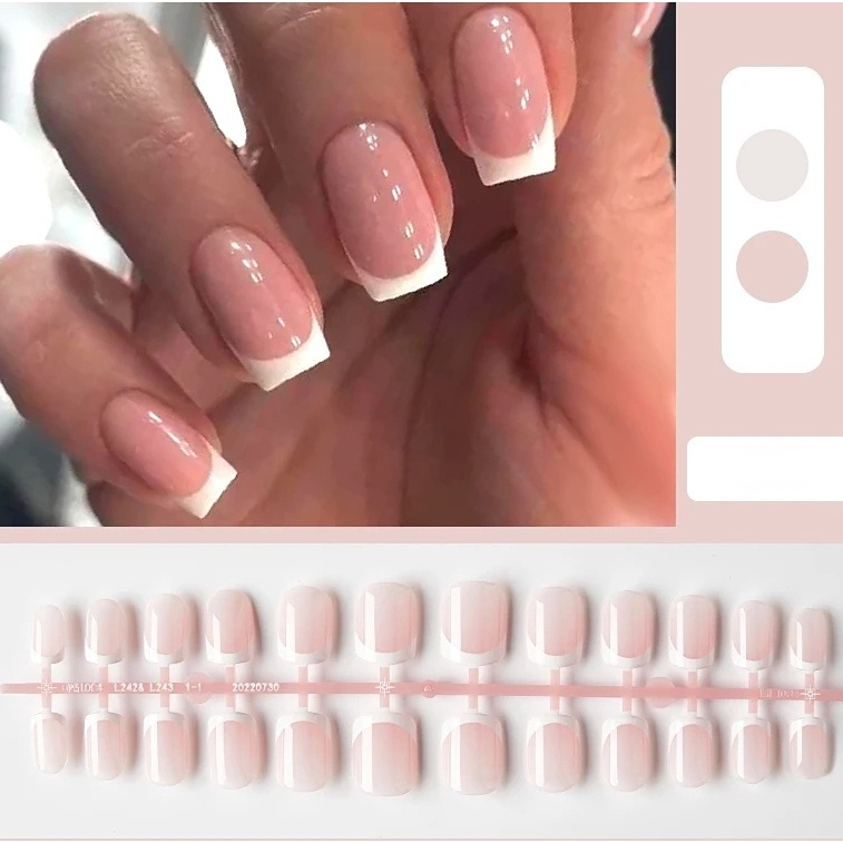 24pcs/set Kuku Palsu Simple Tepi Putih Nude Seri Prancis Memakai Potongan Kuku Dapat Dilepas Berbagai Bentuk Manicure Nail Art Patch Untuk Wanita