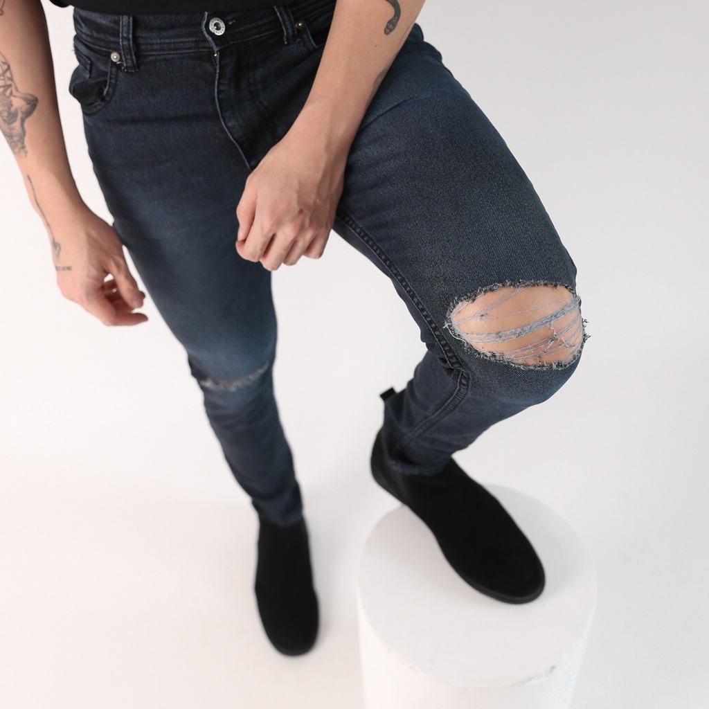 UNITEDJEANS - Celana Ripped Jeans Pria / Celana Jeans Sobek Bahan Soft Stretch Denim - (UJ-35 RJ) - Azure Blue