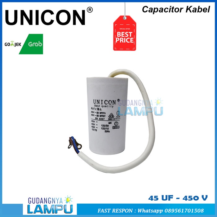 45 Uf - 450V Kapasitor (Capacitor) Kabel (Spare Part Pompa Air)
