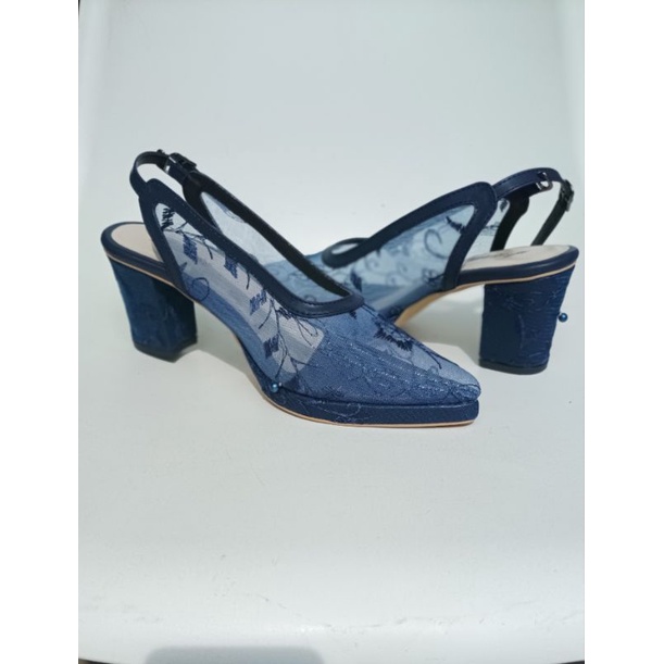 Selop wanita selop pesta selop nikah  Biru Navy 7 cm