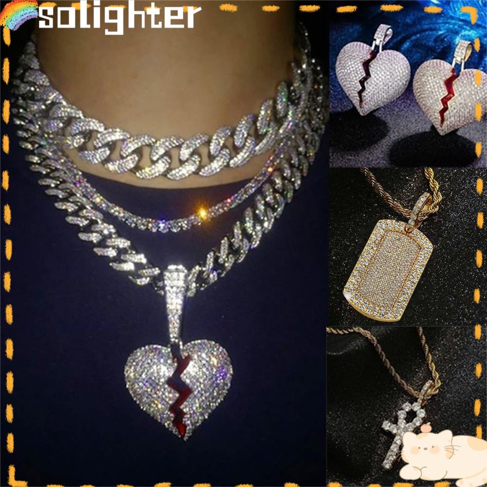 Solighter Kalung Mewah Shiny Fashion Cubic Zircon Diamond Bling Twist Link Rantai Hip Hop Patah Hati