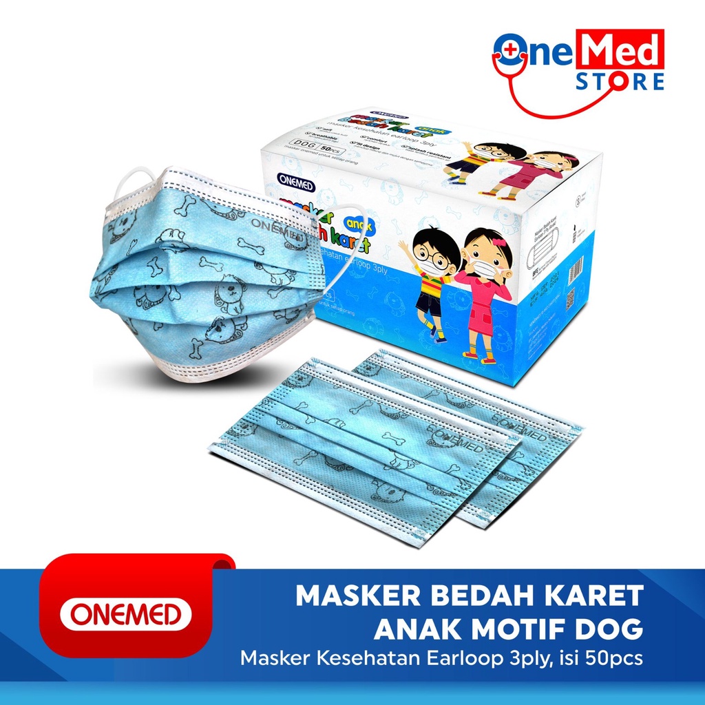 Masker Medis Karet Anak Motif Dog OneMed Box Isi 50Pcs OJ OJ